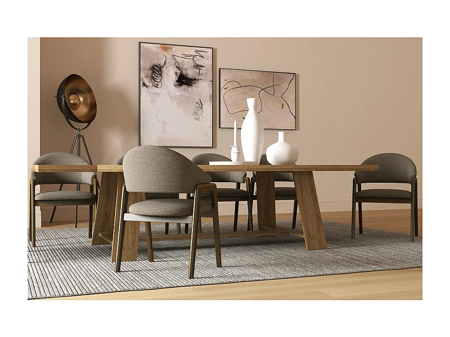 WOOL-Chaise en Frêne patiné noyer et Tissu Trendy Taupe (x2)