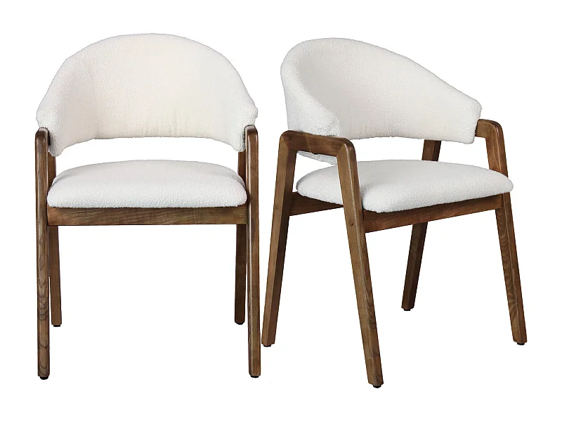 WOOL-Chaise en Frêne patiné noyer et Tissu Curly Ecru (x2)