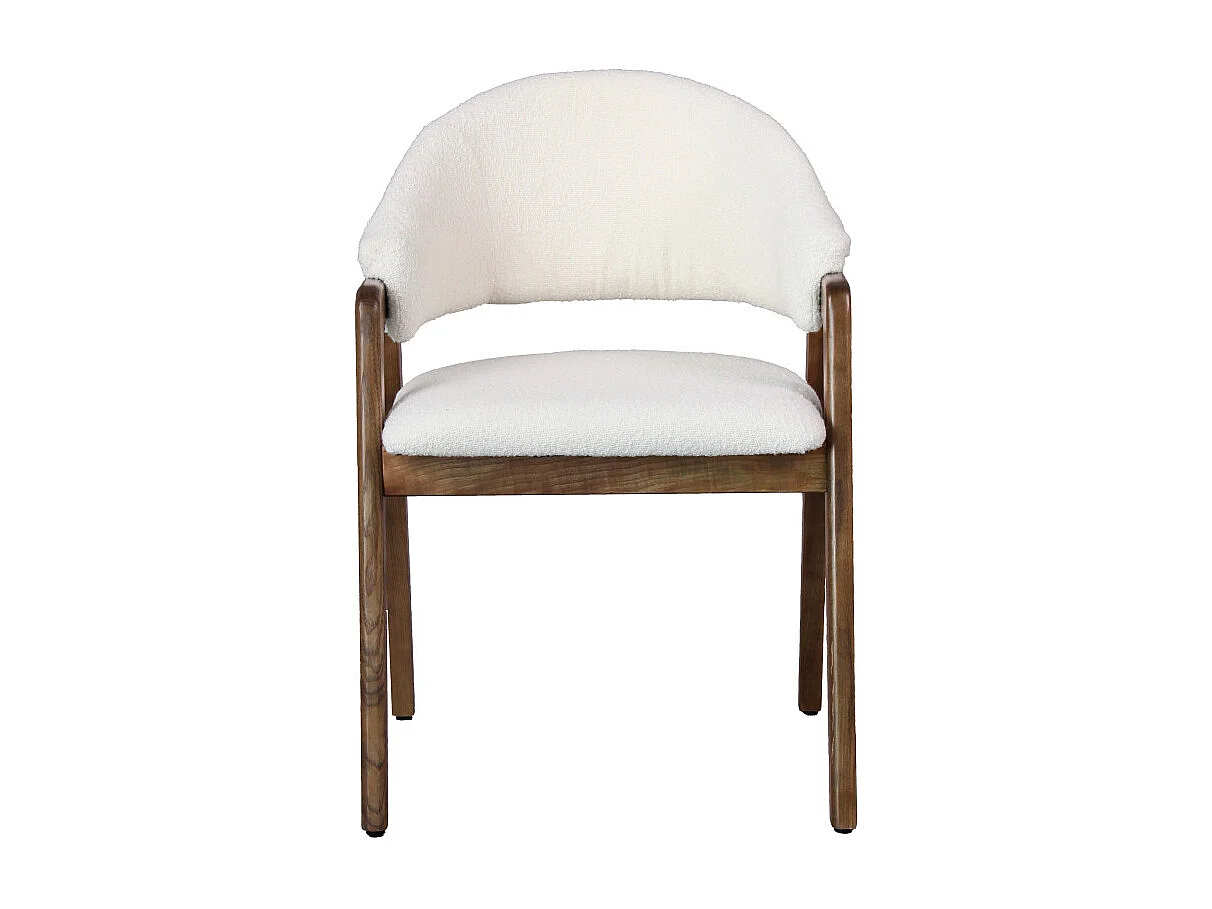 WOOL-Chaise en Frêne patiné noyer et Tissu Curly Ecru (x2)