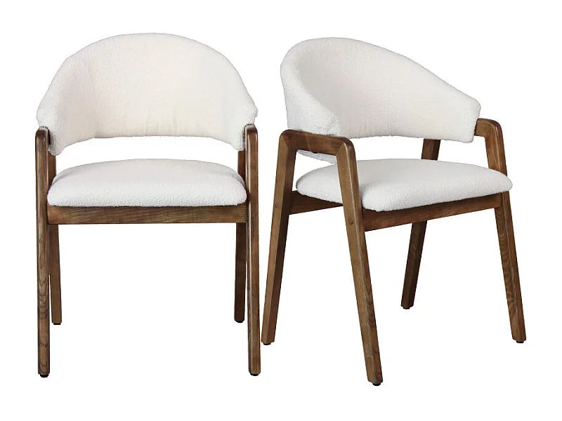WOOL-Chaise en Frêne patiné noyer et Tissu Curly Ecru (x2)