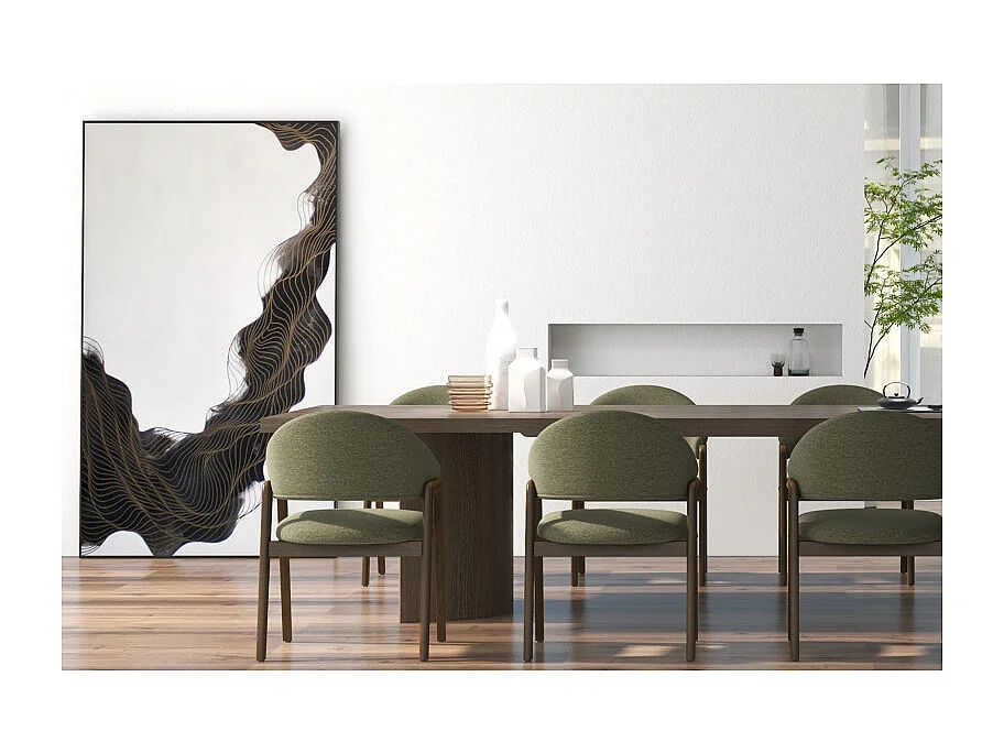 WOOL-Sedia in tessuto verde e frassino tinto noce (x2)