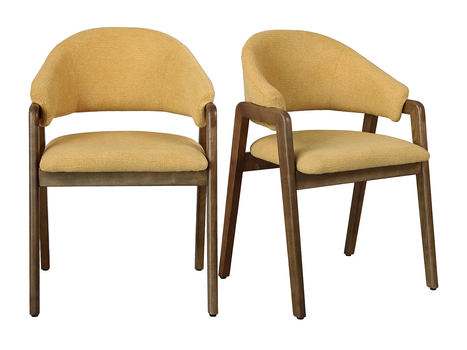 WOOL-Chaise en Frêne patiné noyer et Tissu Trendy Safran (x2)