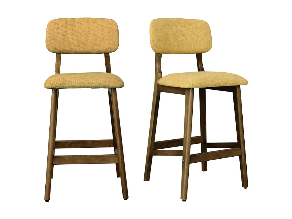 CLIFF-Tabouret de bar en bois patiné noyer et Tissu Trendy Safran (x2)