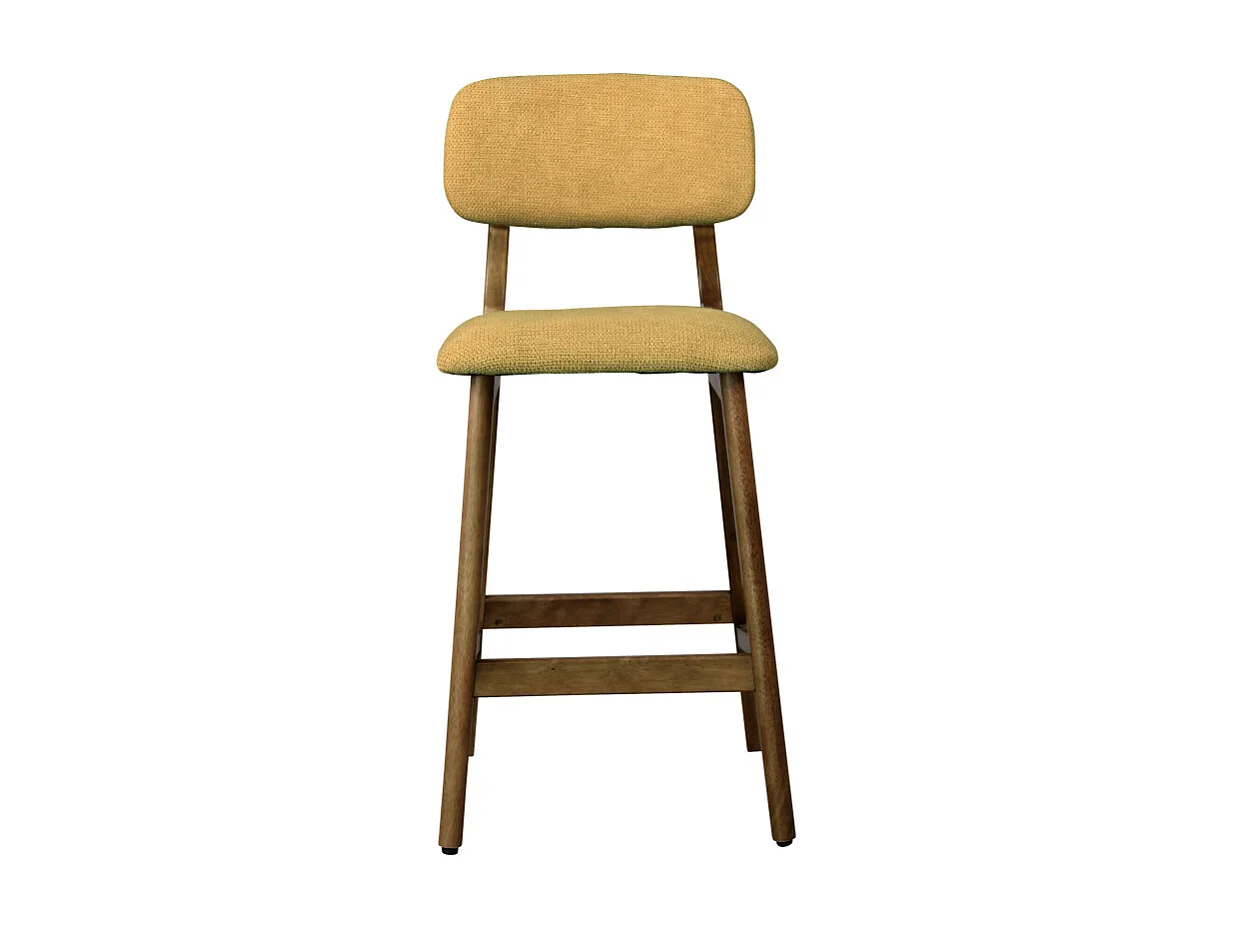 CLIFF-Tabouret de bar en bois patiné noyer et Tissu Trendy Safran (x2)