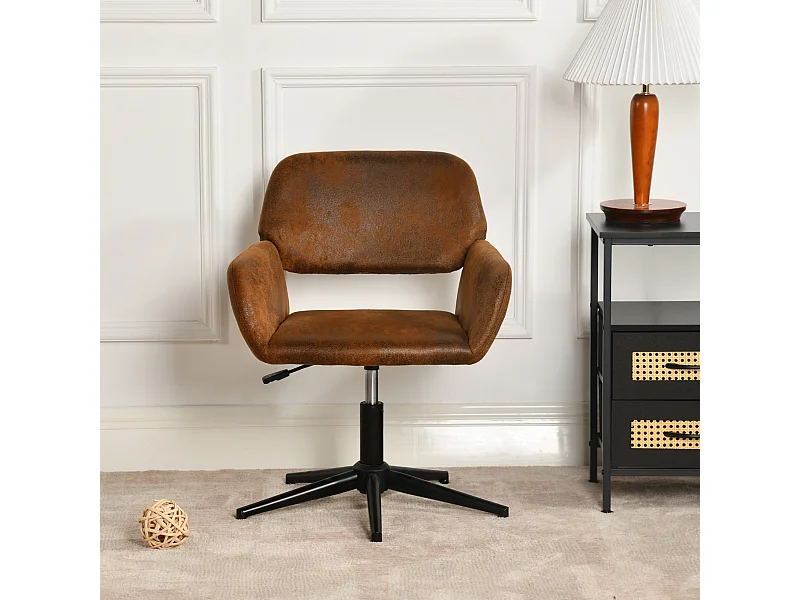 URBAN MEUBLE Fauteuil rétro - réglable en hauteur - pivotant à 360° - à roulettes - amovible - marron