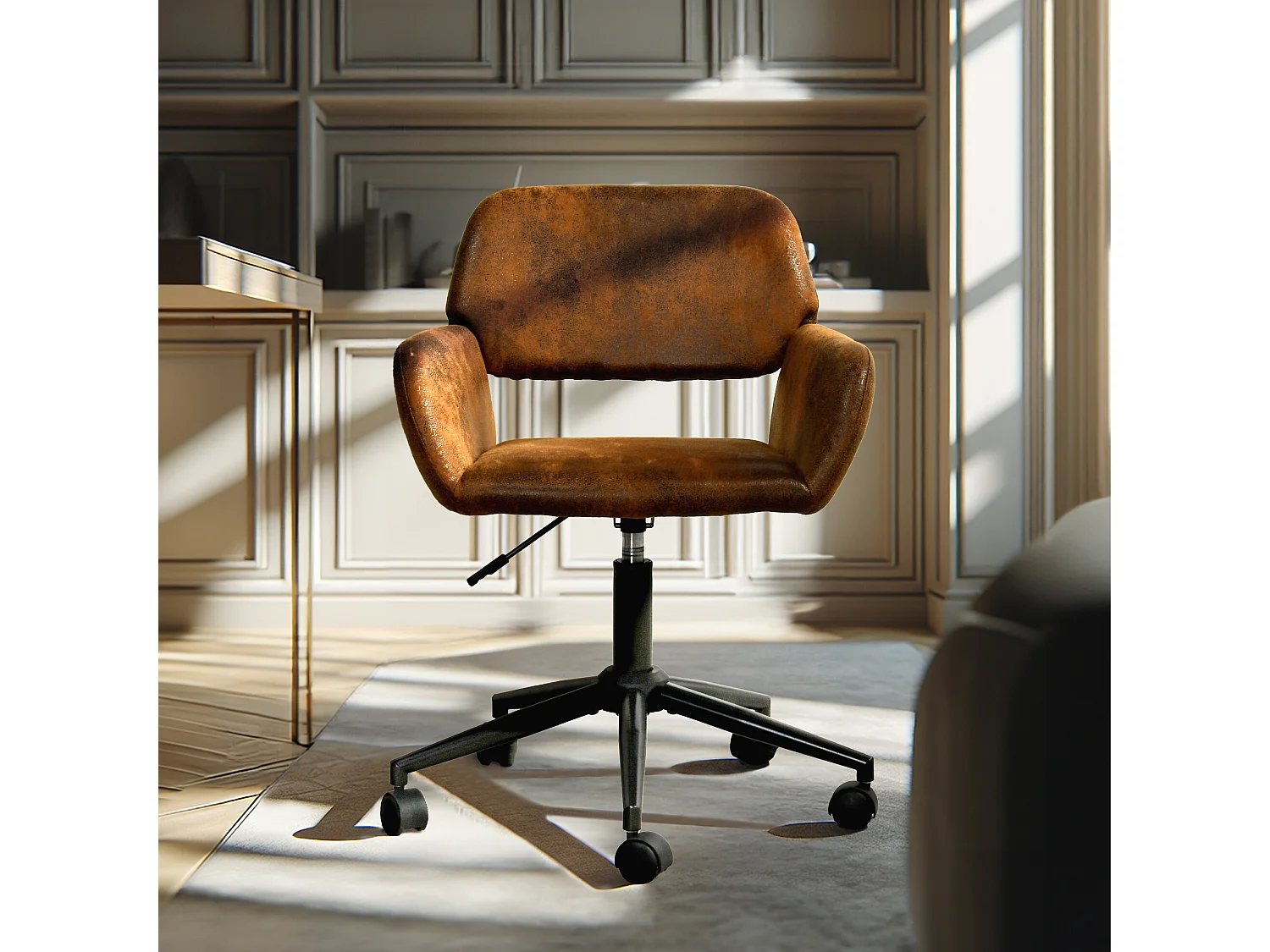 URBAN MEUBLE Fauteuil rétro - réglable en hauteur - pivotant à 360° - à roulettes - amovible - marron