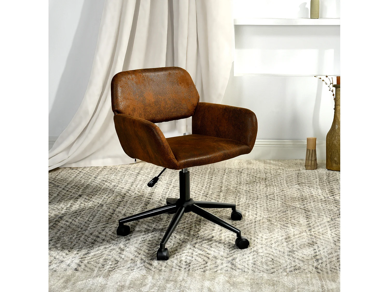 URBAN MEUBLE Fauteuil rétro - réglable en hauteur - pivotant à 360° - à roulettes - amovible - marron