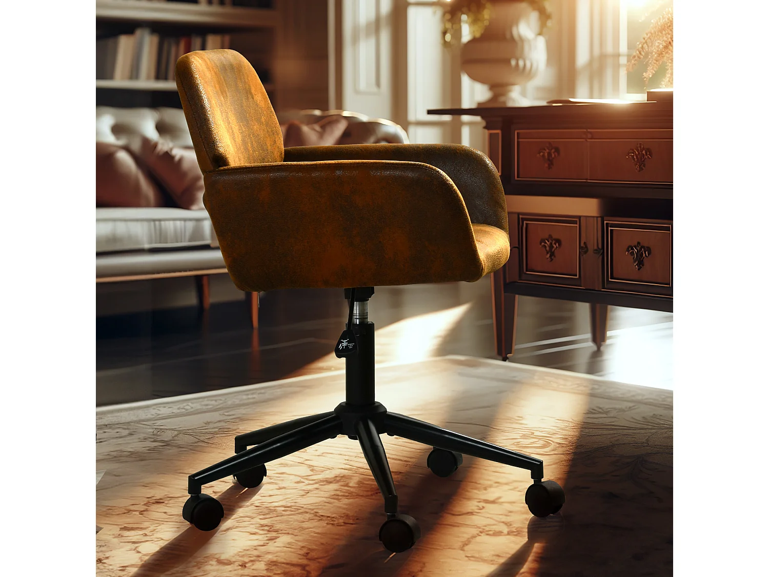 URBAN MEUBLE Fauteuil rétro - réglable en hauteur - pivotant à 360° - à roulettes - amovible - marron