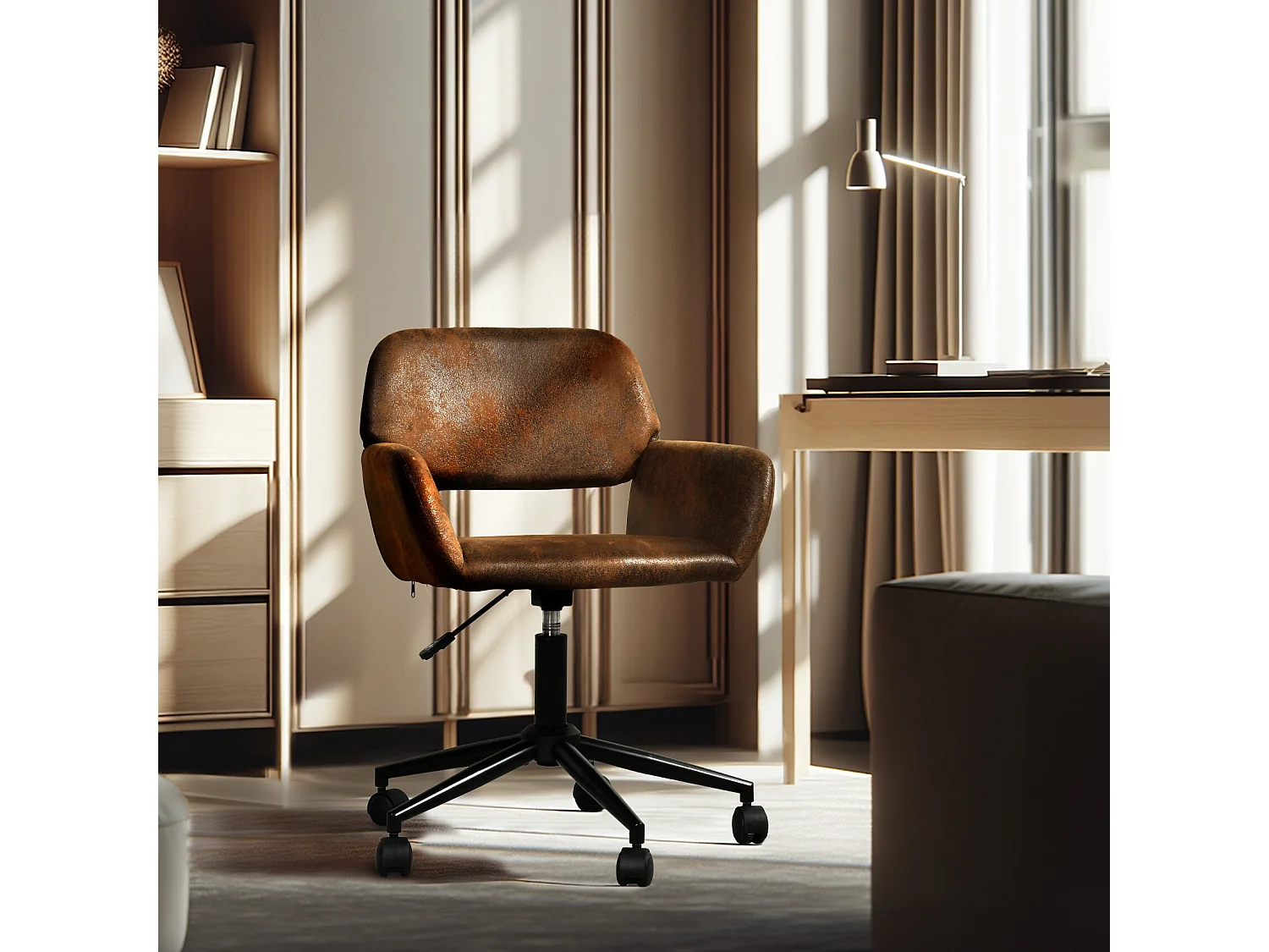 URBAN MEUBLE Fauteuil rétro - réglable en hauteur - pivotant à 360° - à roulettes - amovible - marron