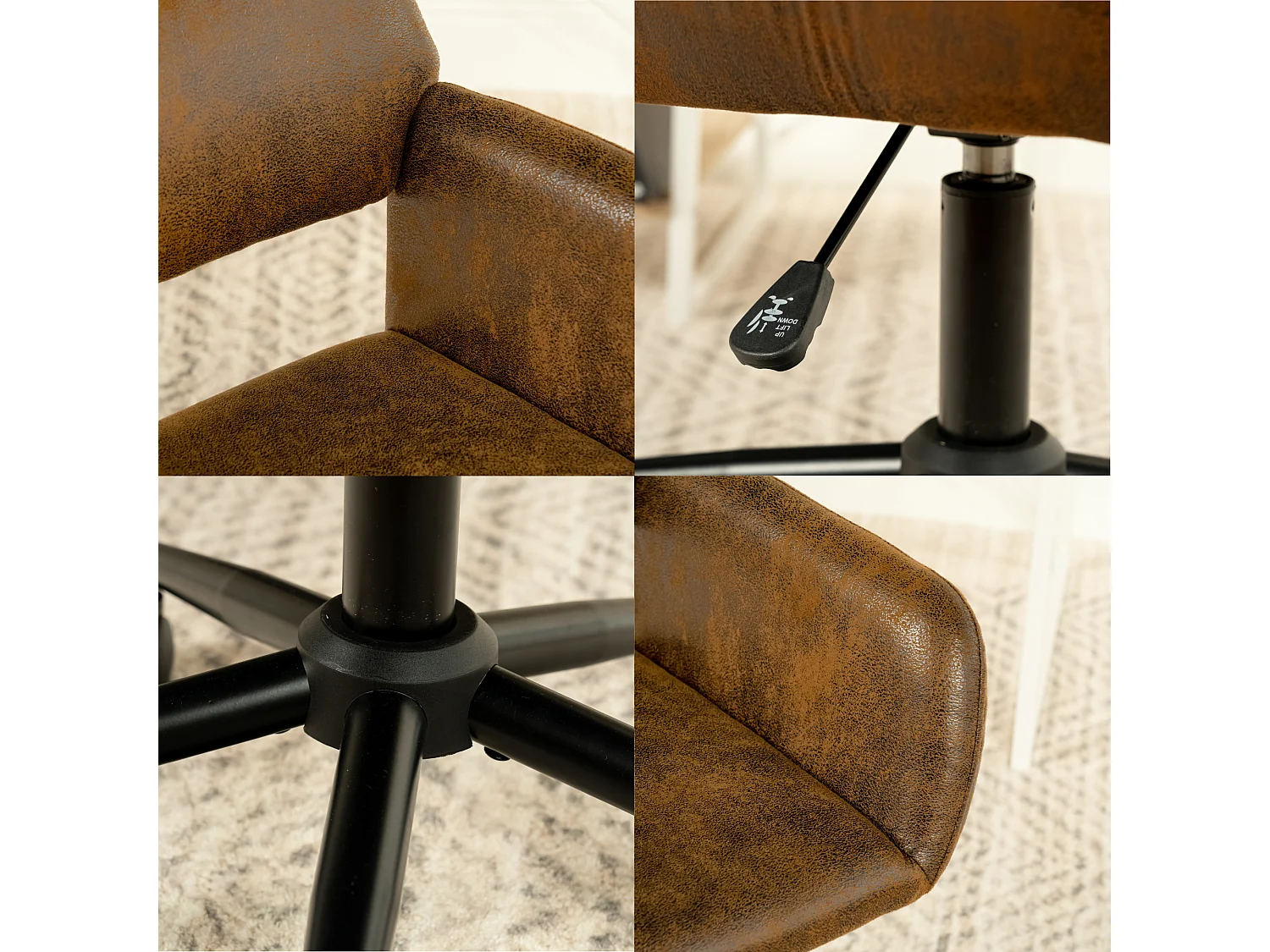 URBAN MEUBLE Fauteuil rétro - réglable en hauteur - pivotant à 360° - à roulettes - amovible - marron