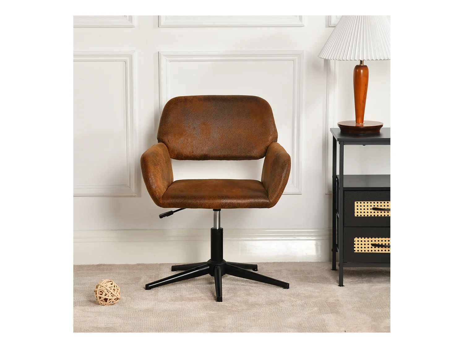 URBAN MEUBLE Fauteuil rétro - réglable en hauteur - pivotant à 360° - à roulettes - amovible - marron