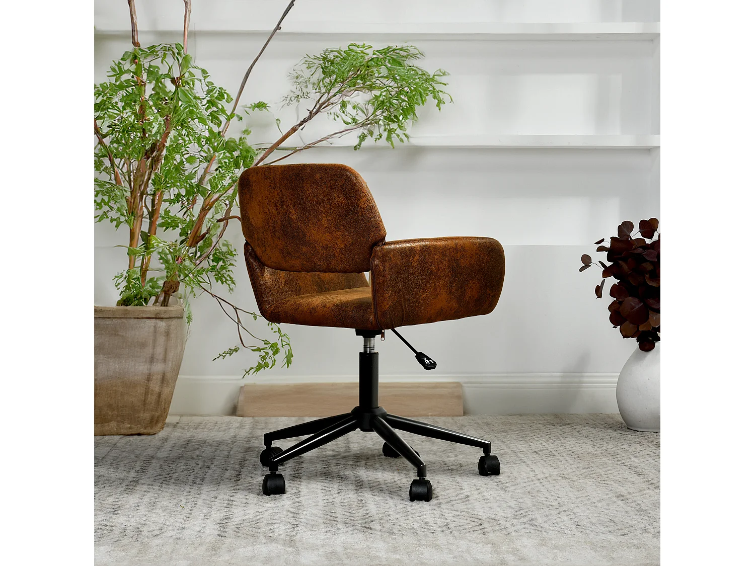 URBAN MEUBLE Fauteuil rétro - réglable en hauteur - pivotant à 360° - à roulettes - amovible - marron