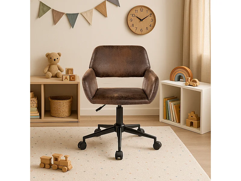 URBAN MEUBLE Fauteuil rétro - réglable en hauteur - pivotant à 360° - à roulettes - amovible - marron