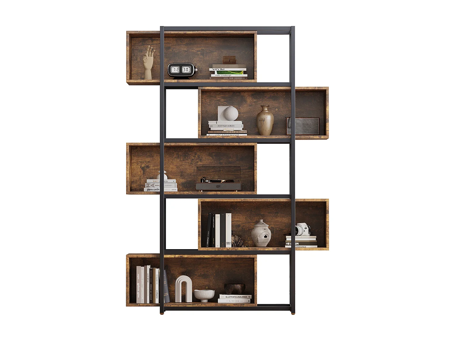 URBAN MEUBLE Bibliothèque à 5 niveaux effet grain de bois marron et tube d'acier noir