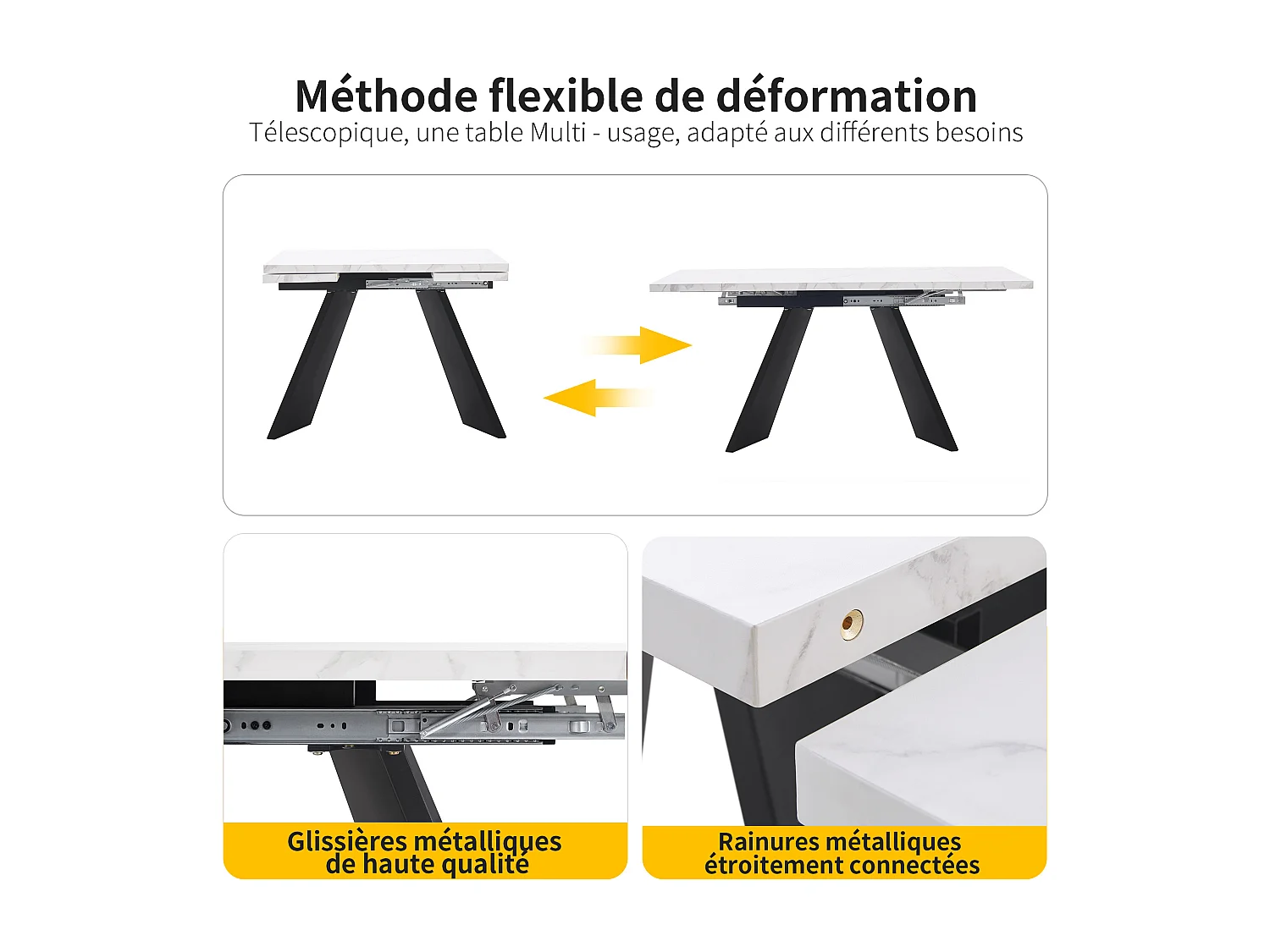 URBAN MEUBLE Table de salle à manger table extensible système coulissant effet marbre blanc 99-159cm