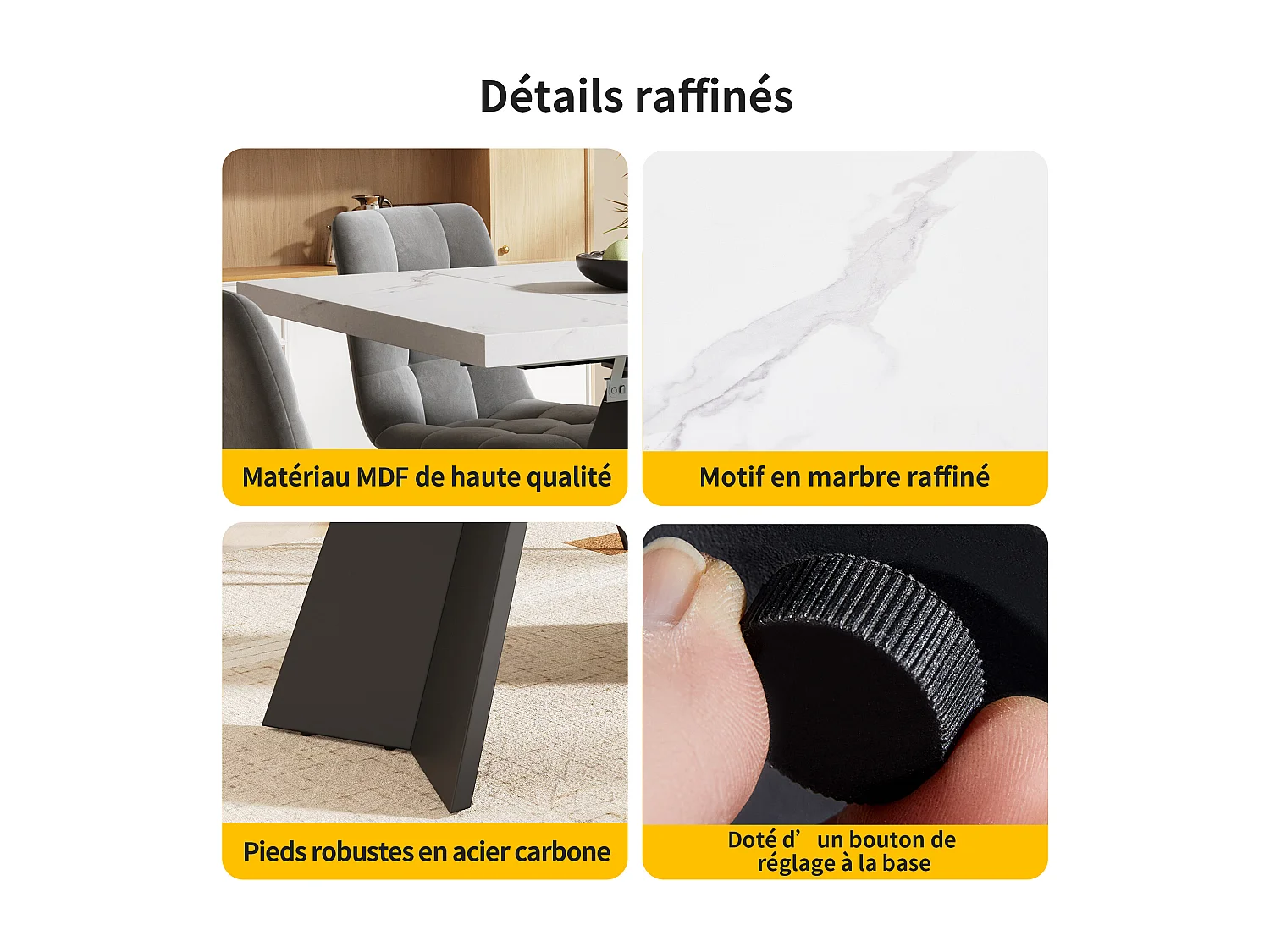 URBAN MEUBLE Table de salle à manger table extensible système coulissant effet marbre blanc 99-159cm