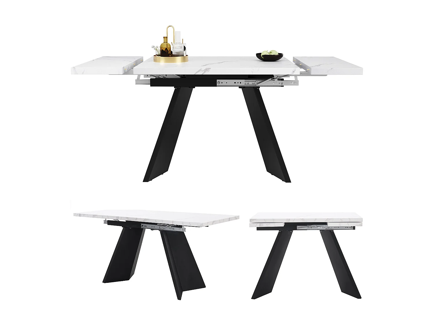 URBAN MEUBLE Table de salle à manger table extensible système coulissant effet marbre blanc 99-159cm