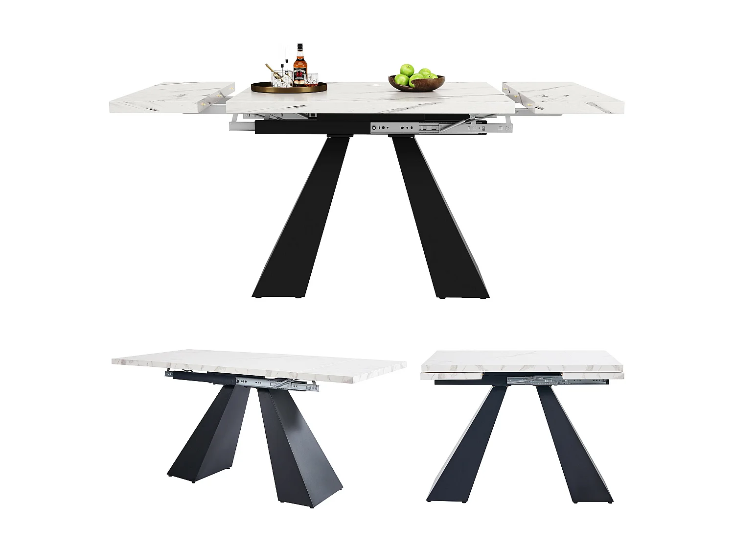 URBAN MEUBLE Table de salle à manger extensible système coulissant effet marbre blanc avec pieds en colonne 99-159cm