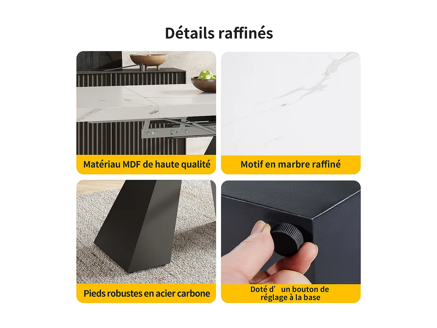 URBAN MEUBLE Table de salle à manger extensible système coulissant effet marbre blanc avec pieds en colonne 99-159cm