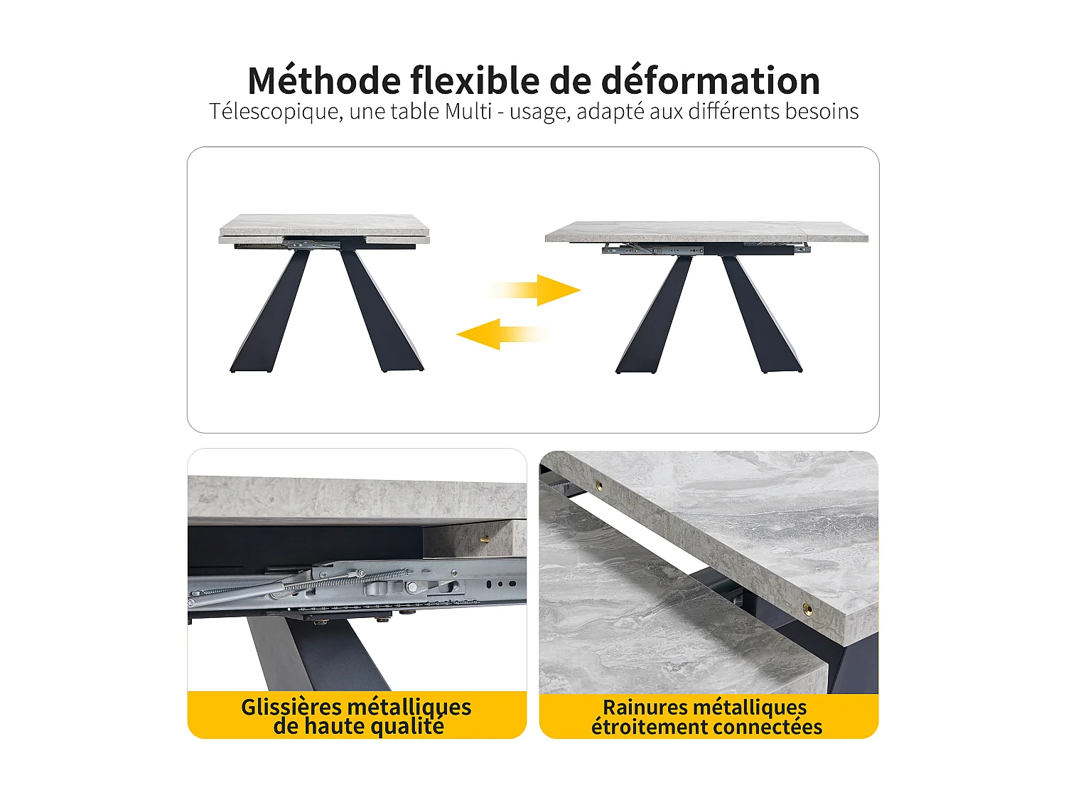 URBAN MEUBLE Table de salle à manger extensible système coulissant effet ciment gris avec pieds en colonne 99-159cm