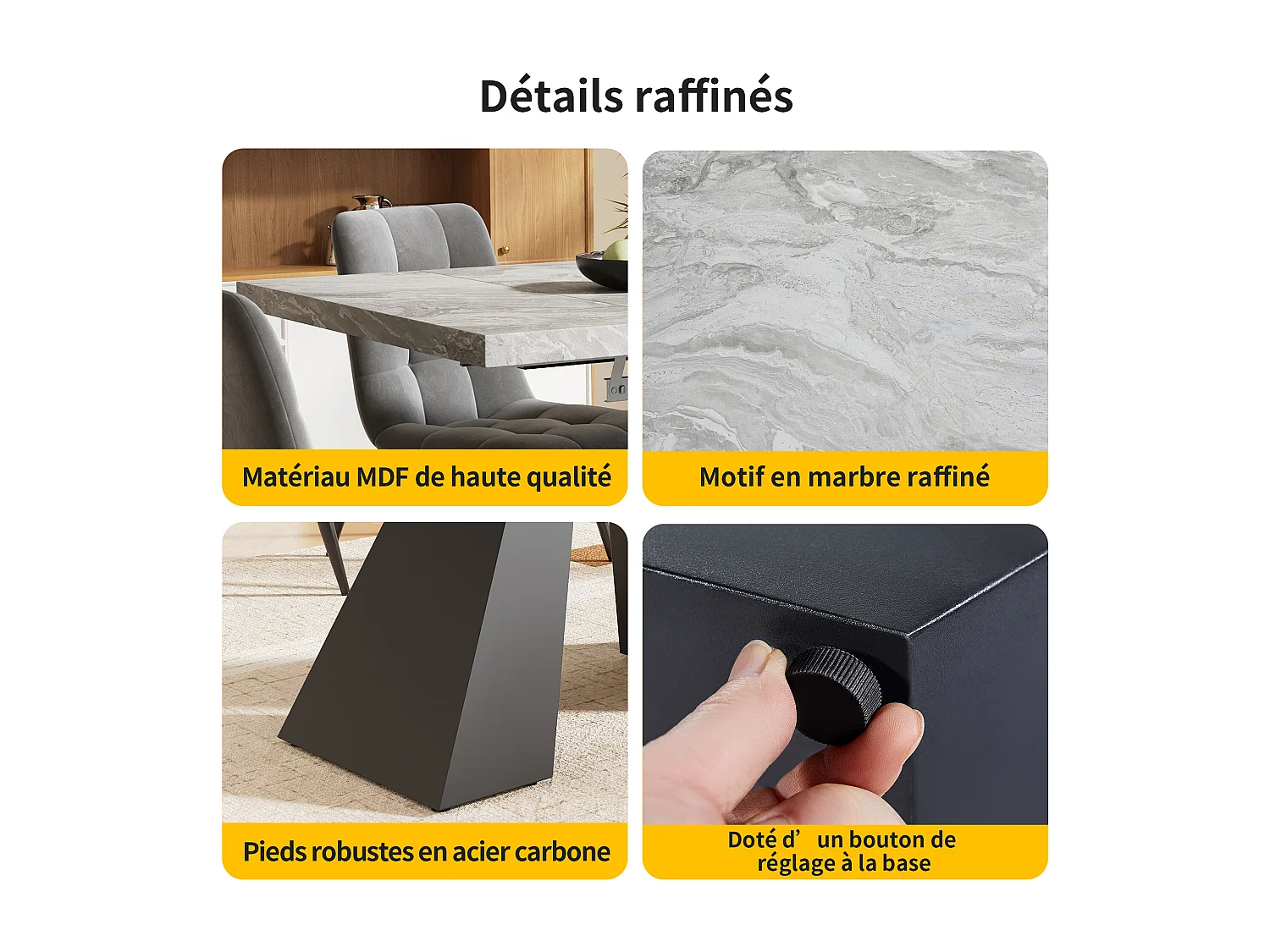 URBAN MEUBLE Table de salle à manger extensible système coulissant effet ciment gris avec pieds en colonne 99-159cm