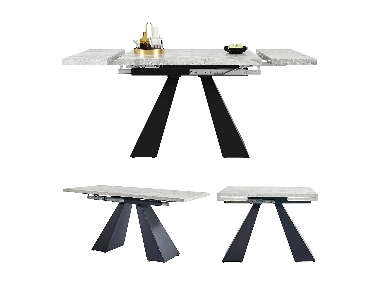 URBAN MEUBLE Table de salle à manger extensible système coulissant effet ciment gris avec pieds en colonne 99-159cm