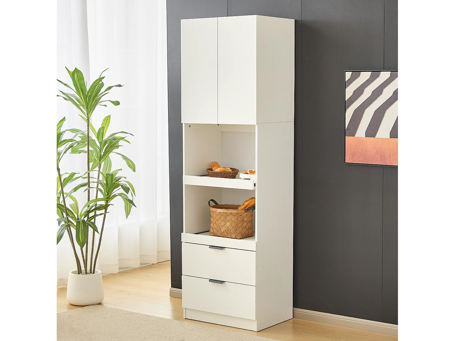 URBAN MEUBLE Armoires de cuisine blanc 2 portes 2 tiroirs 2 autoportantes coulissants 59*45*200cm