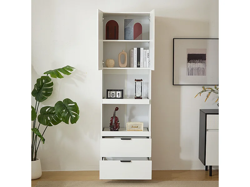 URBAN MEUBLE Armoires de cuisine blanc 2 portes 2 tiroirs 2 autoportantes coulissants 59*45*200cm