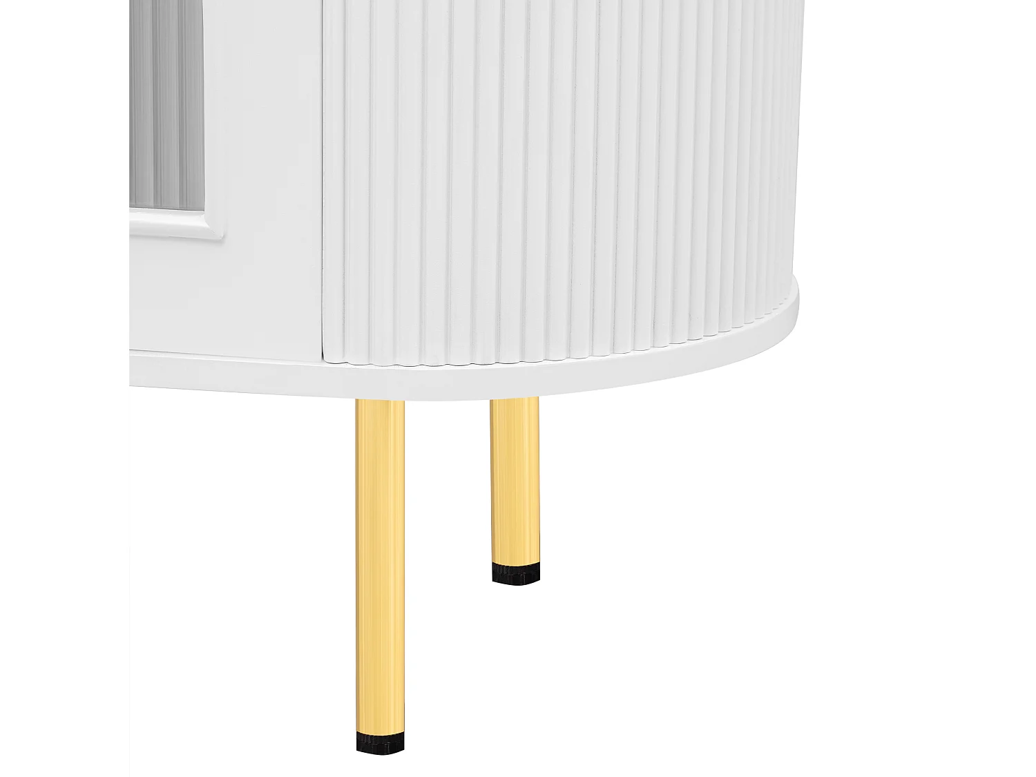 URBAN MEUBLE Meuble TV blanc style bohème cotés arrondis 4 portes en verre poignées et pieds dorés