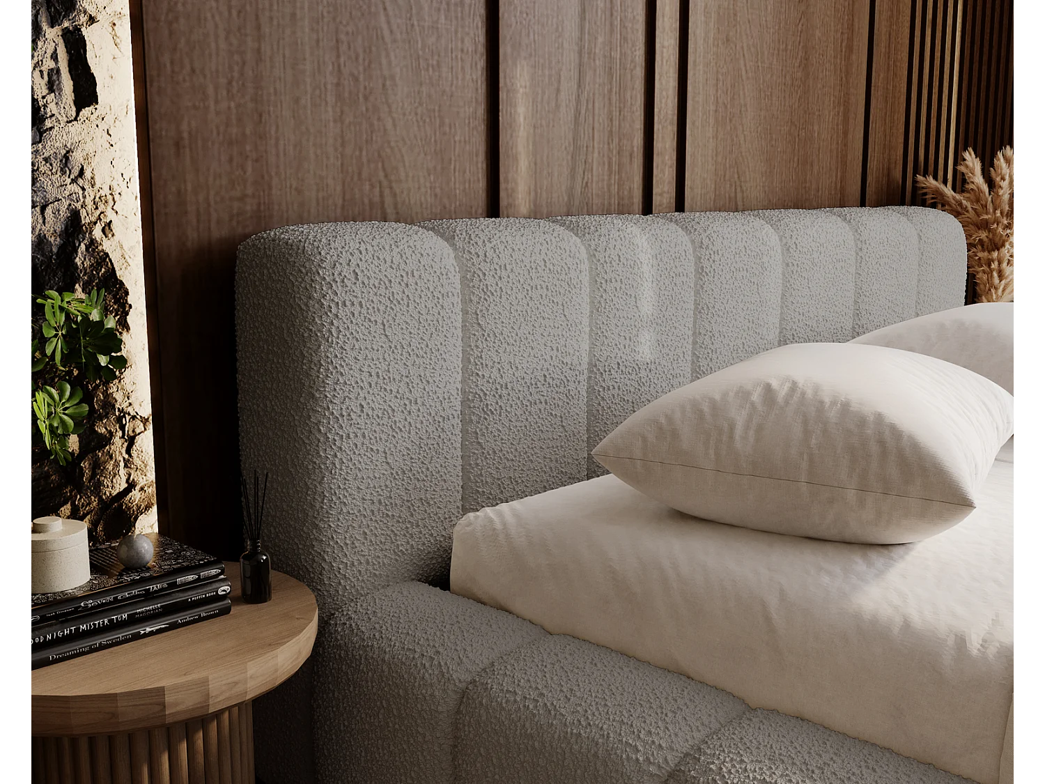 Emporius Bolonia lit capitonné 180x200 - lit bouclé 180x200 avec rangement, sommier à lattes - Gris clair (Anthology 15)