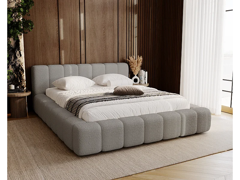 Emporius Bolonia lit capitonné 180x200 - lit bouclé 180x200 avec rangement, sommier à lattes - Gris clair (Anthology 15)