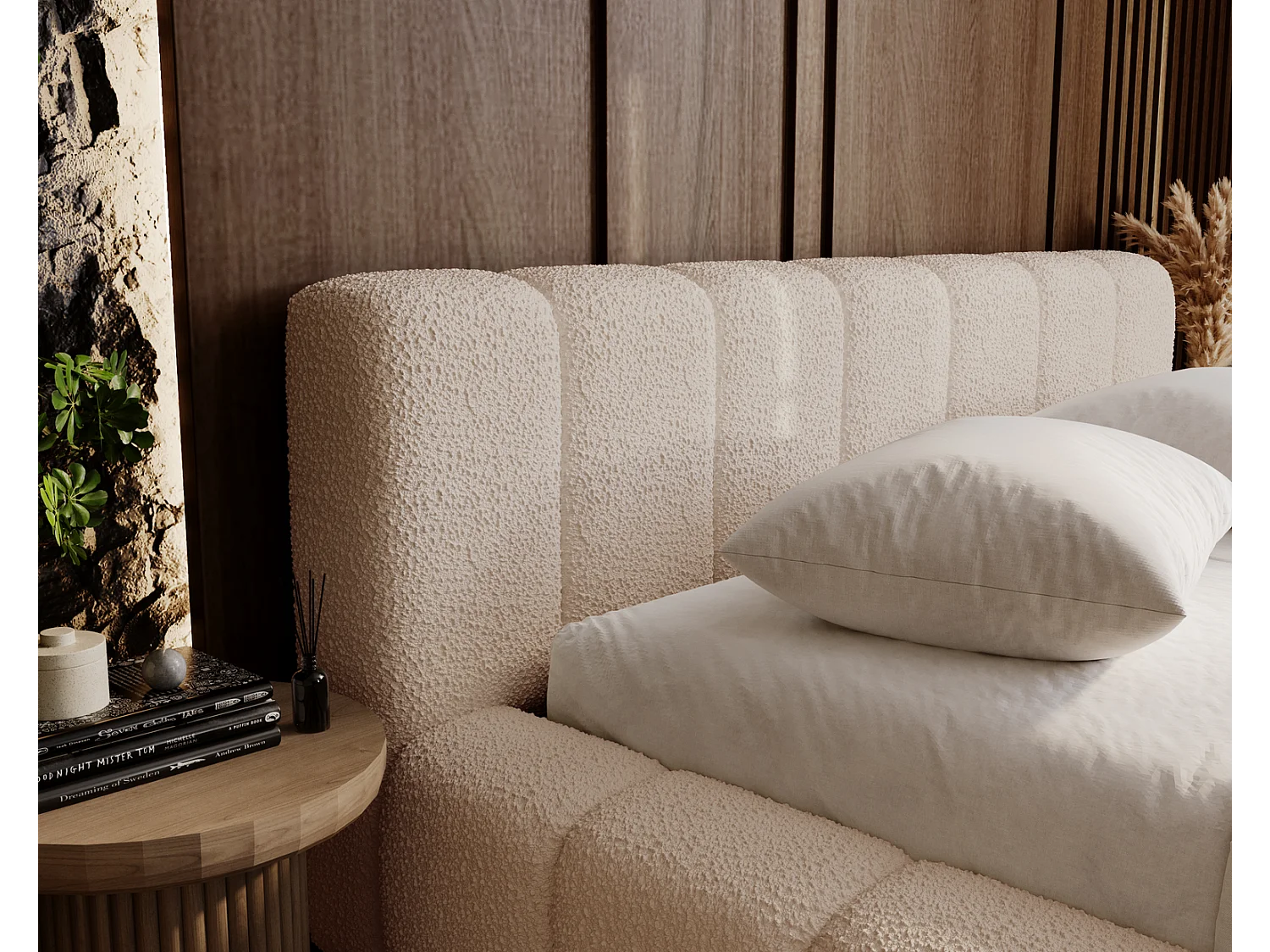 Emporius Bolonia gestoffeerd bed 160 x 200 - bed bouclé 160x200 cm, bed met opbergruimte en bedlade - Beige (Anthology 3)