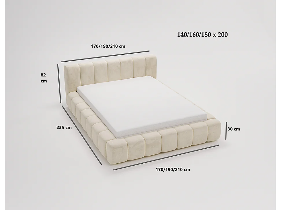 Emporius Bolonia gestoffeerd bed 160 x 200 - bed bouclé 160x200 cm, bed met opbergruimte en bedlade - Beige (Anthology 3)