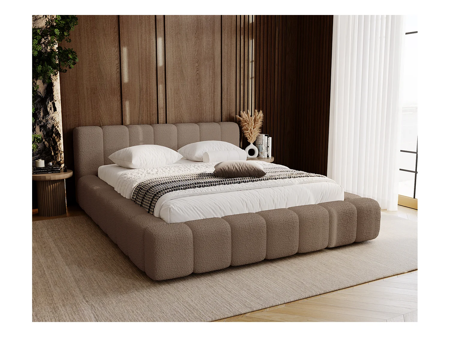 Emporius Bolonia lit capitonné 160x200 - lit bouclé 160x200 avec rangement, sommier à lattes - Brun (Anthology 5)