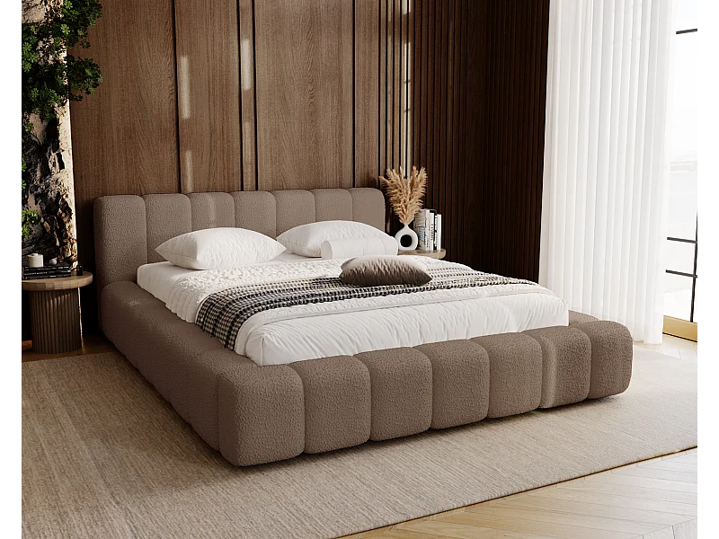 Emporius Bolonia gestoffeerd bed 160 x 200 - bed bouclé 160x200 cm, bed met opbergruimte en bedlade - Bruin (Anthology 5)