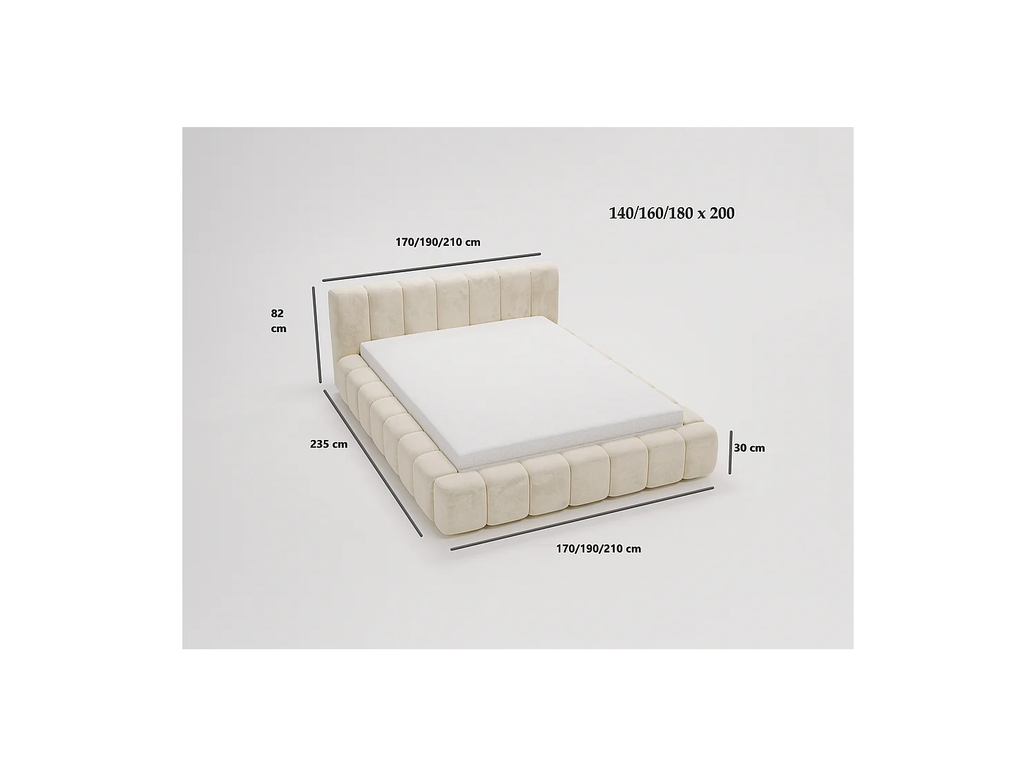 Emporius Bolonia lit capitonné 140x200 - lit bouclé 140x200 avec rangement, sommier à lattes - Gris foncé (Anthology 18)