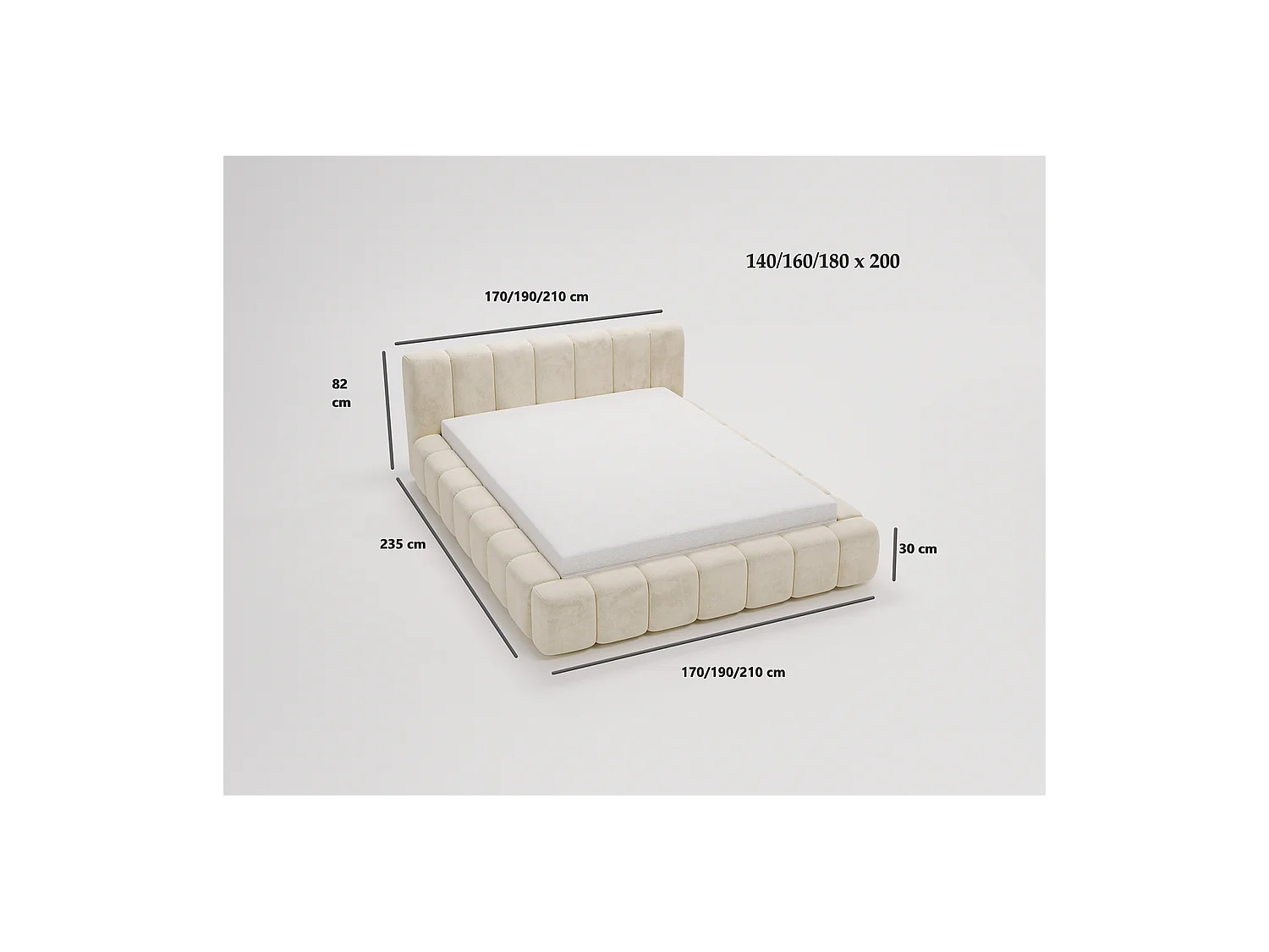 Emporius Bolonia łóżko 140x200 cm - łóżko tapicerowane 140x200 w nowoczesnym stylu - pojemnik, stelaż, gruba pianka, tkanina boucle, ciemny szary (Anthology 18)