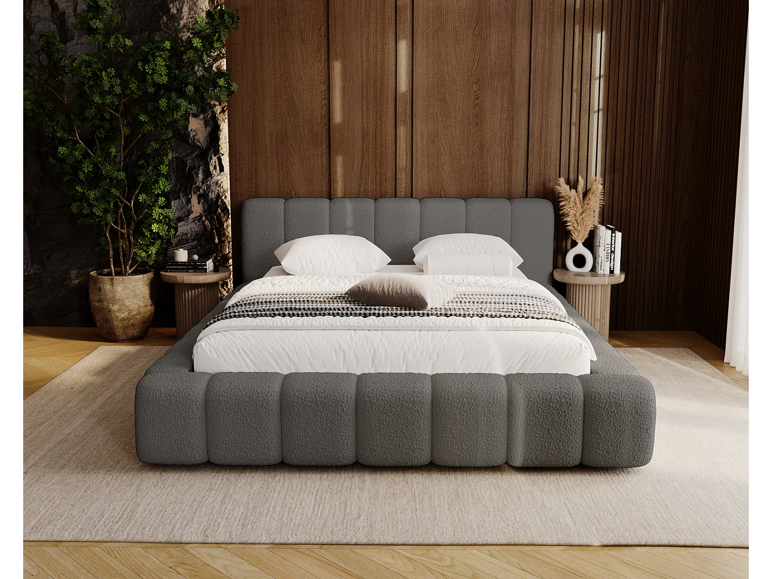 Emporius Bolonia gestoffeerd bed 180 x 200 - bed bouclé 180x200 cm, bed met opbergruimte en bedlade - Donkergrijs (Anthology 18)