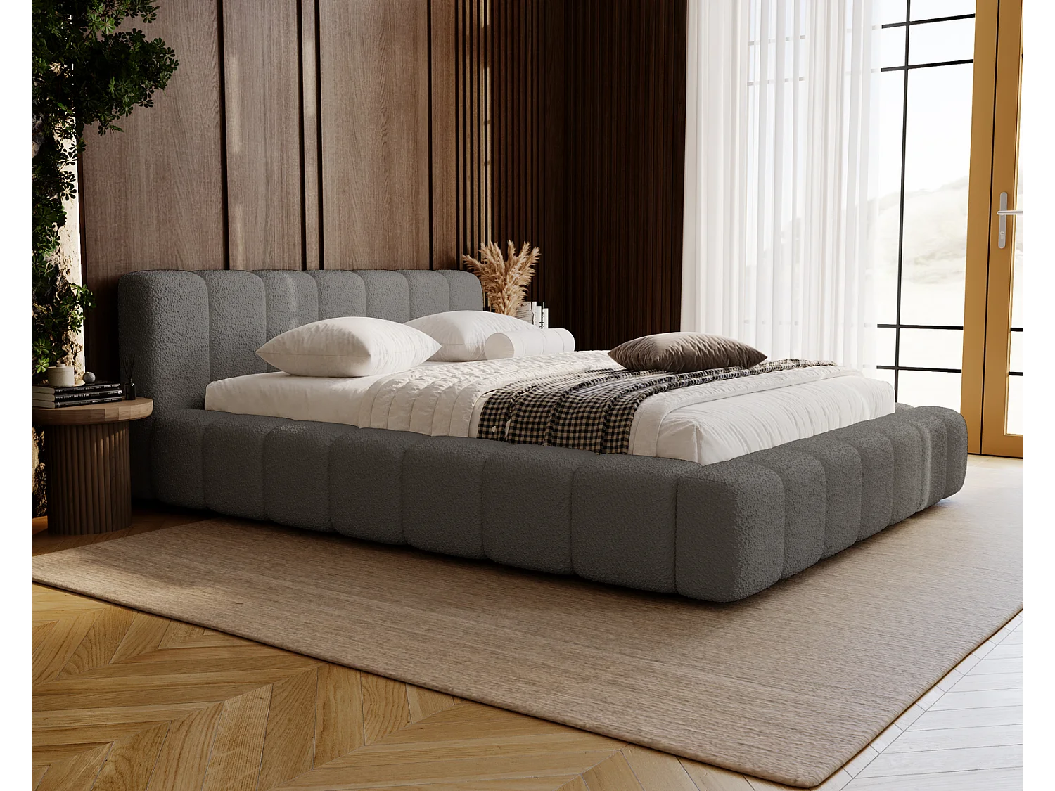Emporius Bolonia gestoffeerd bed 160 x 200 - bed bouclé 160x200 cm, bed met opbergruimte en bedlade - Donkergrijs (Anthology 18)