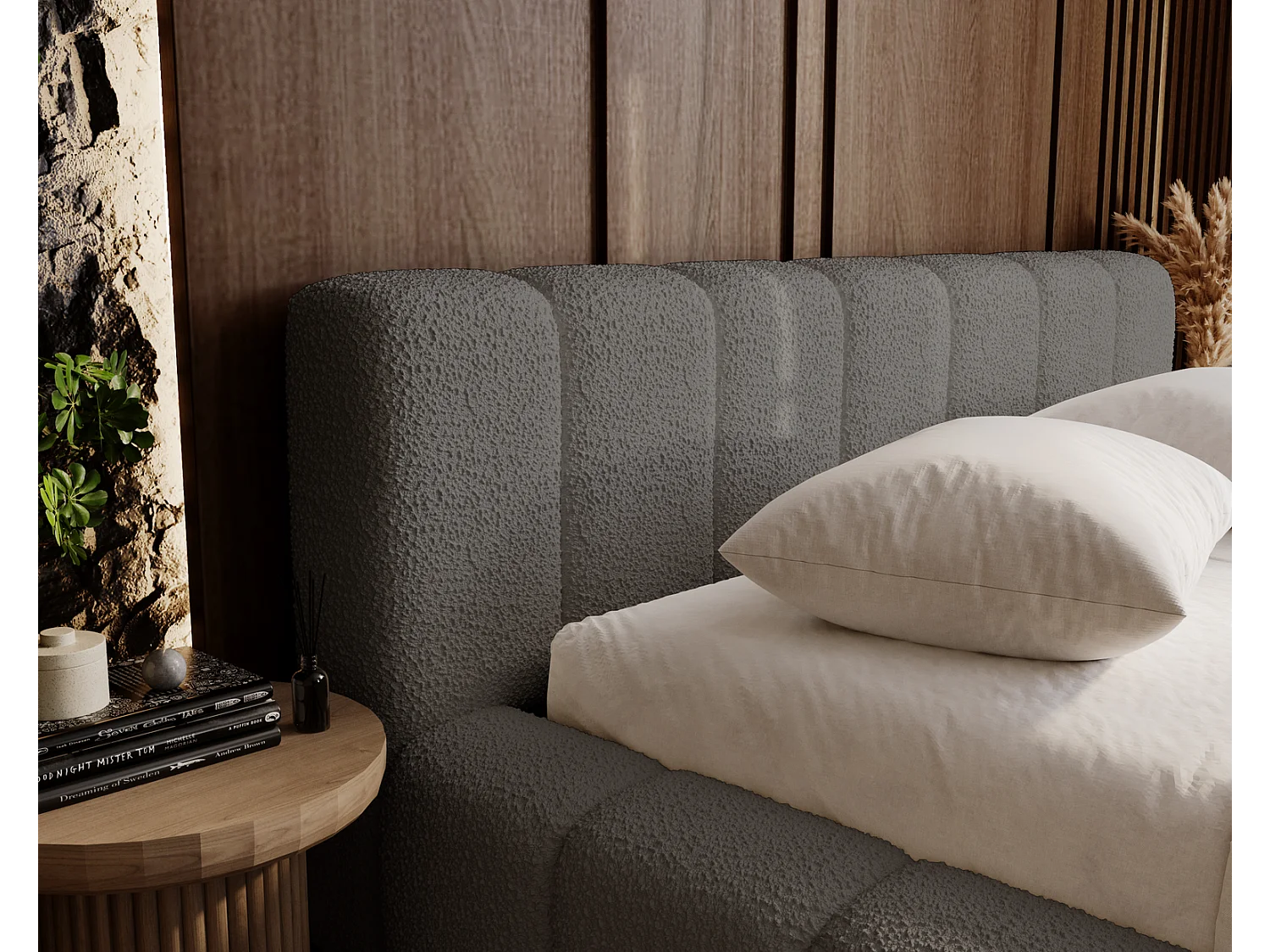 Emporius Bolonia gestoffeerd bed 160 x 200 - bed bouclé 160x200 cm, bed met opbergruimte en bedlade - Donkergrijs (Anthology 18)