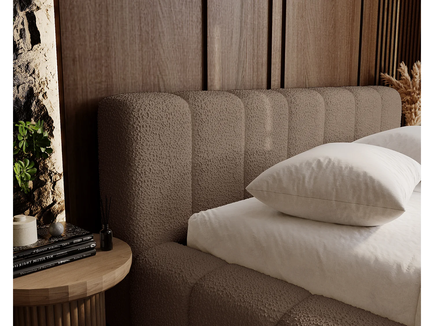 Emporius Bolonia gestoffeerd bed 140 x 200 - bed bouclé 140x200 cm, bed met opbergruimte en bedlade - Bruin (Anthology 5)