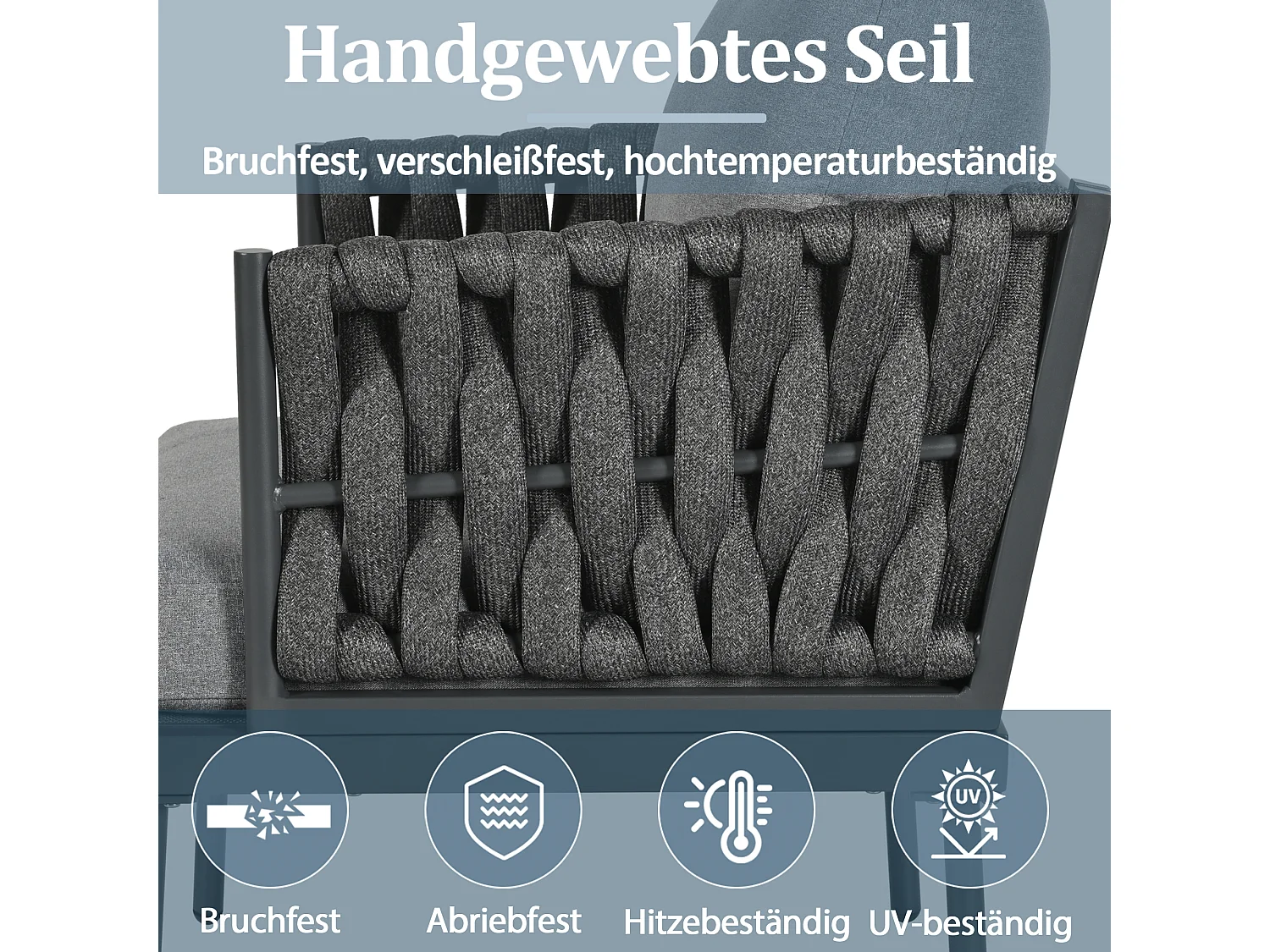 Salon de jardin modulable 5 places en acier galvanisé : 1 canapé 3 places + 2 fauteuils + 1 table basse rectangulaire - Gris