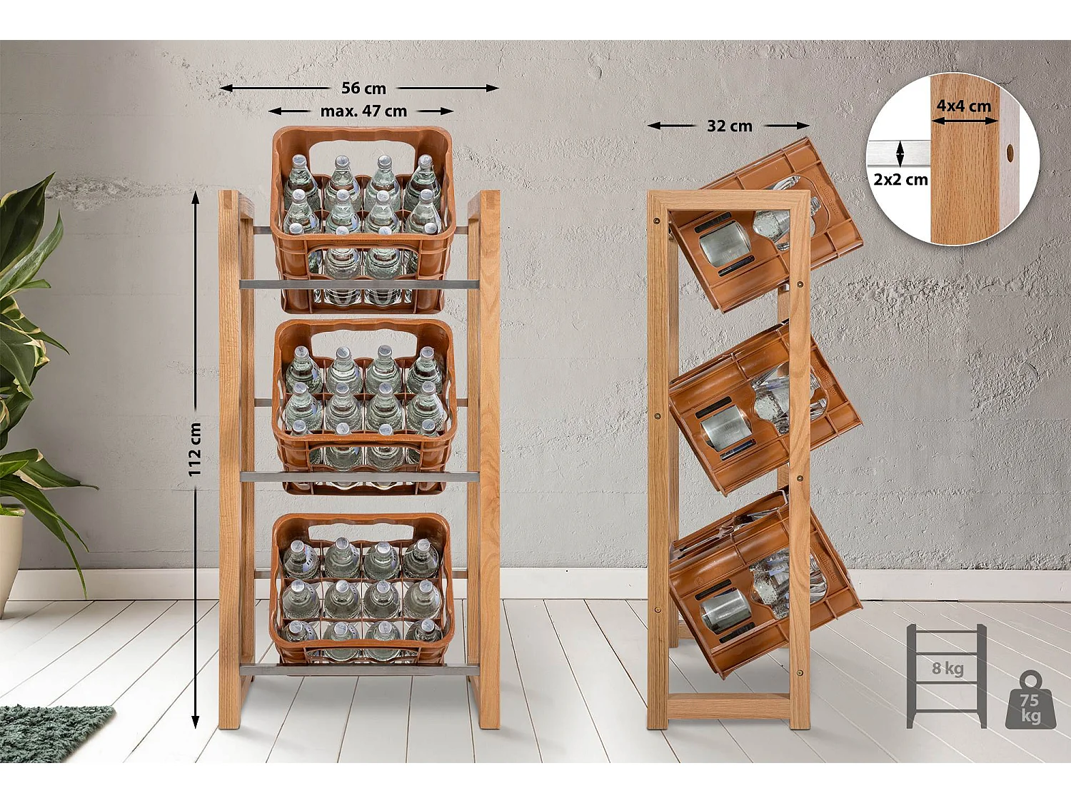 Support de caisse à boisson - Bois - Chêne - Robin
