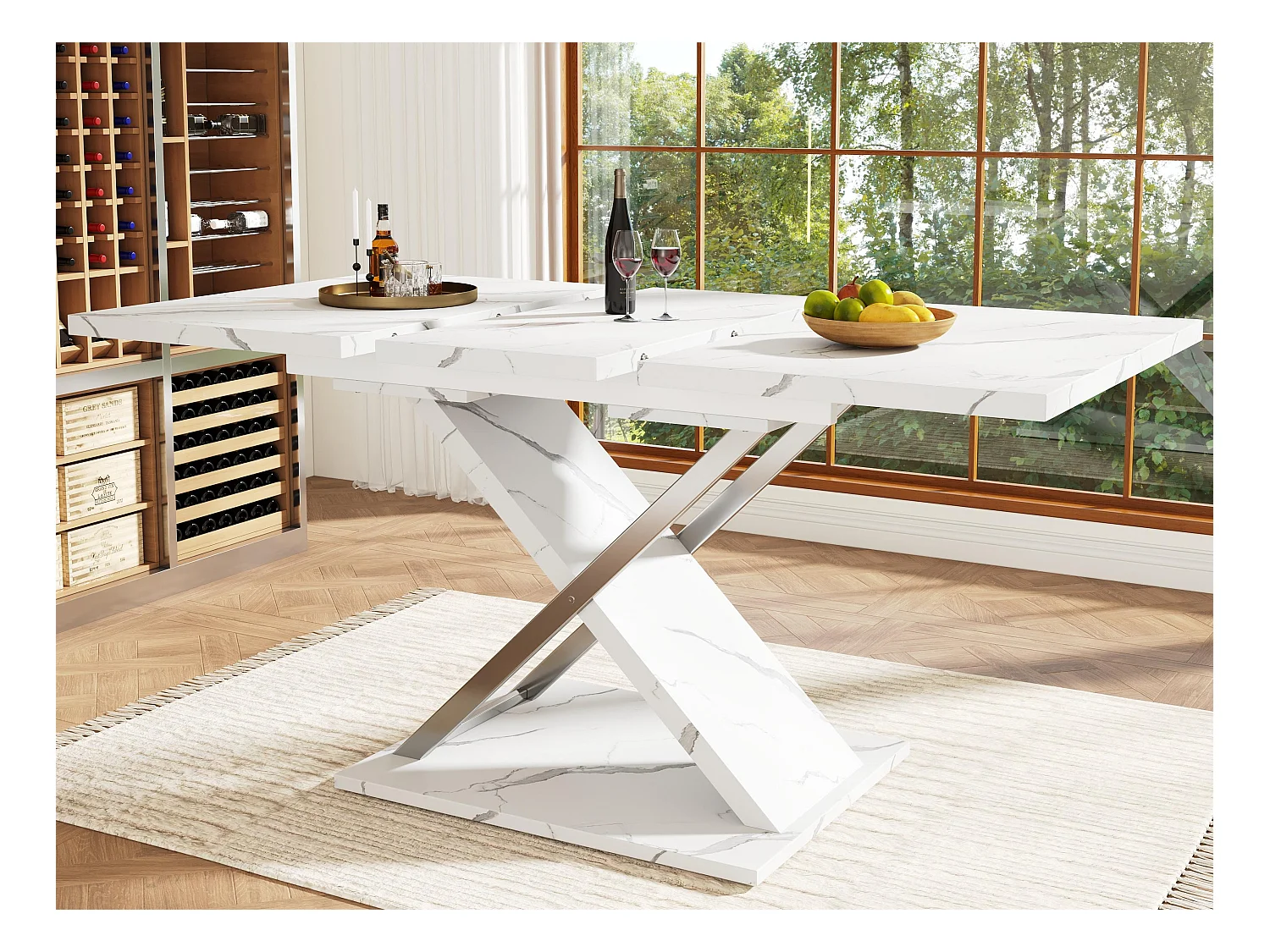Table à manger escamotable（118-157x75cm）- en MDF - 6 à 8 personnes - Blanc