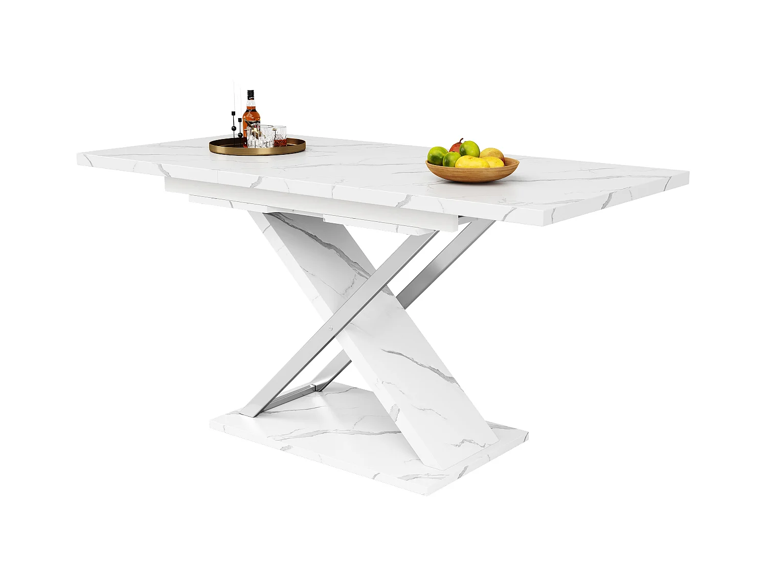 Table à manger escamotable(118-157x75cm)- en MDF - 6 à 8 personnes - Blanc