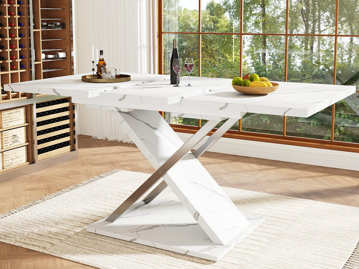 Table à manger escamotable（118-157x75cm）- en MDF - 6 à 8 personnes - Blanc