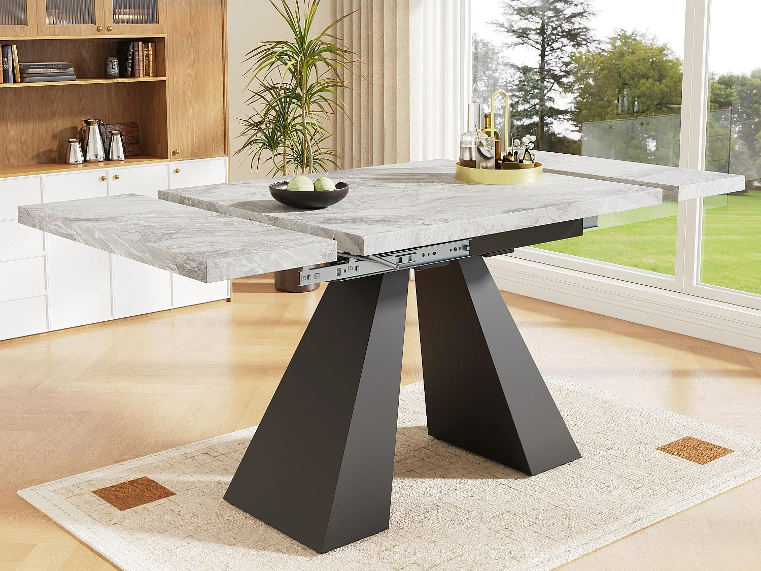 Ausziehbarer Esstisch 99-159 x 74 cm - 6 bis 8 Personen - aus MDF - Schwarz + Grau