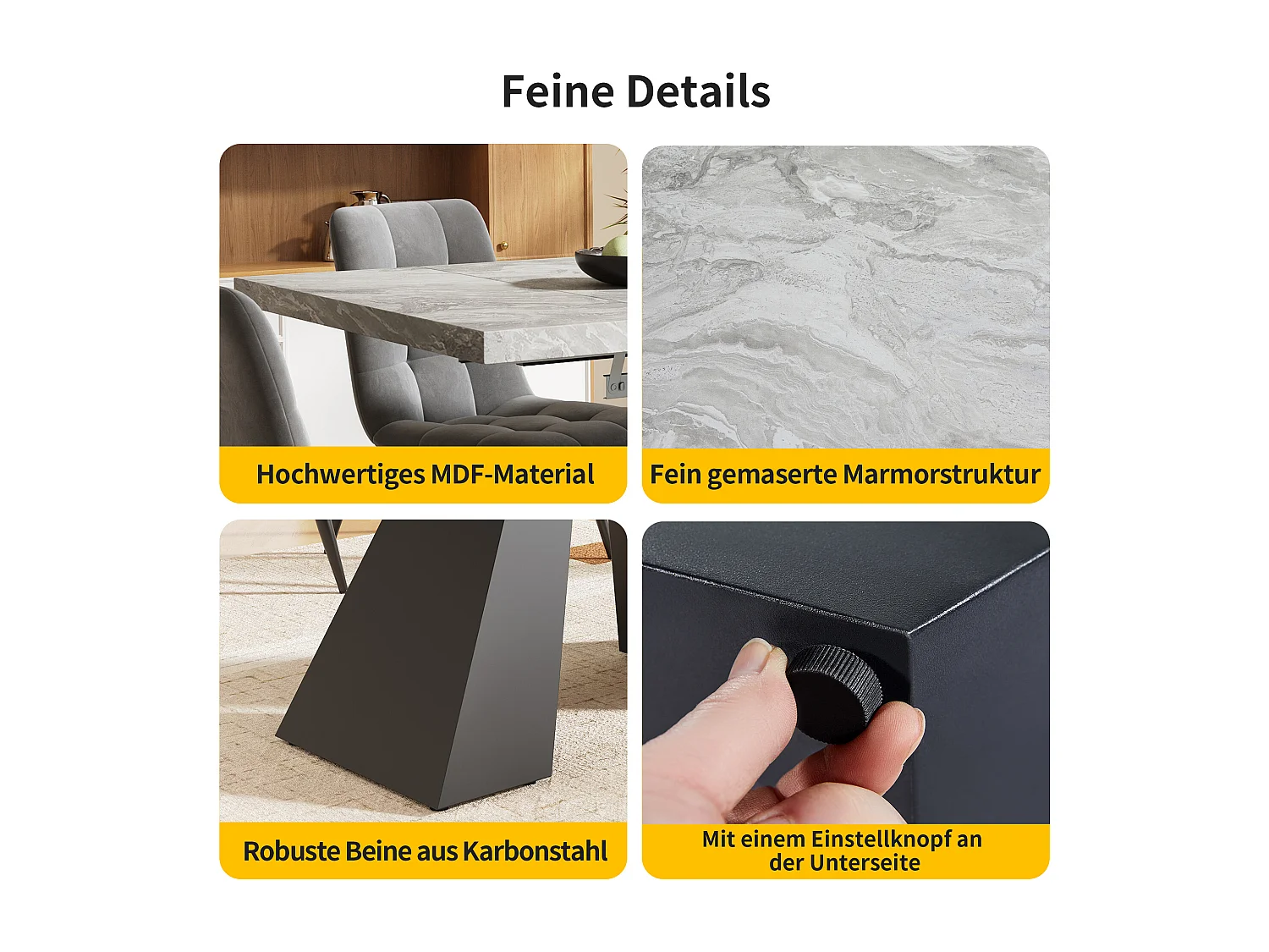 Table à manger escamotable 99-159 x 74 cm - 6 à 8 personnes - en MDF - Noir + Gris