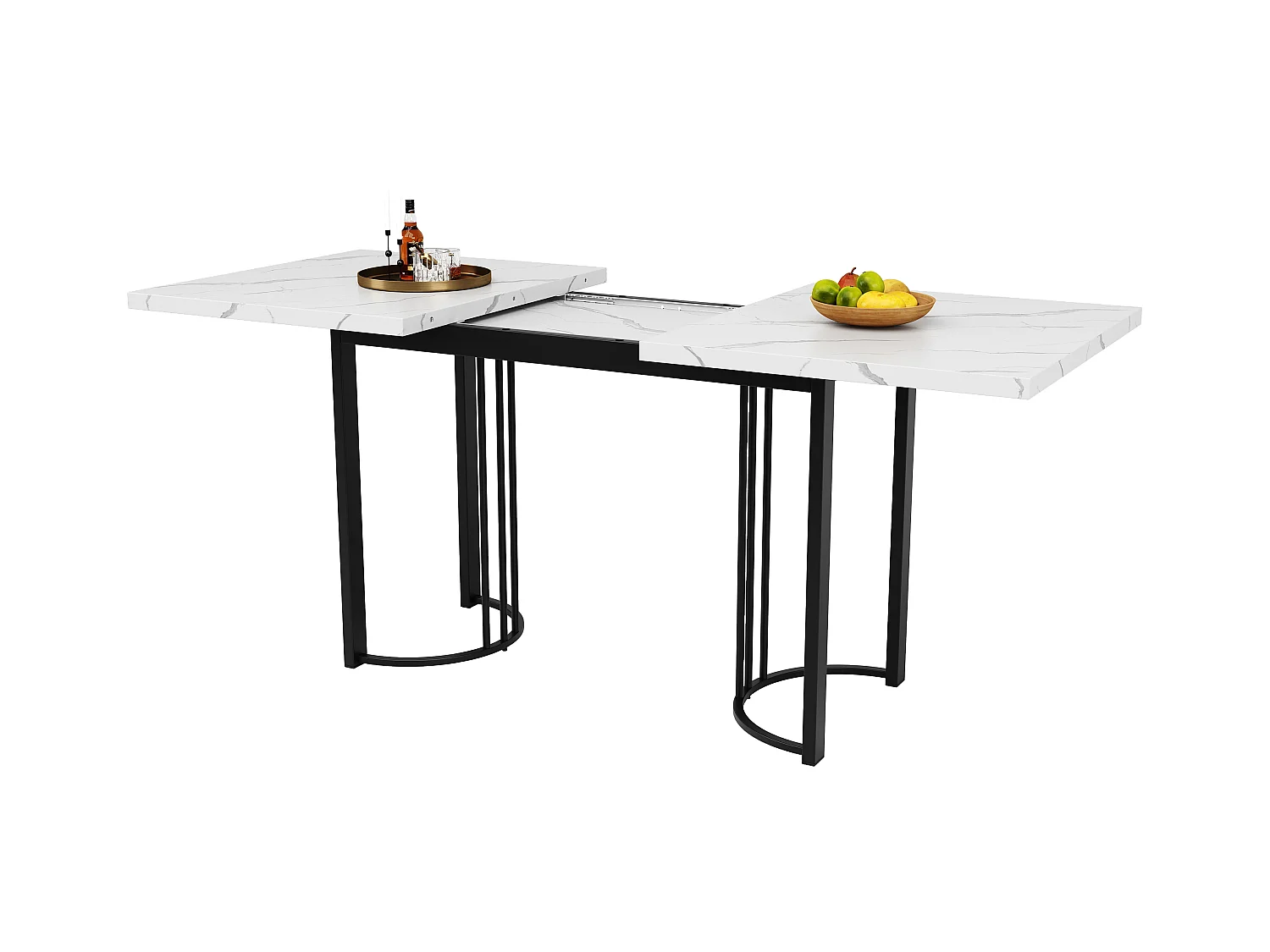 Table à manger escamotable(140-179.5x80cm)- en MDF & Métal - plateau effet marbre - Blanc