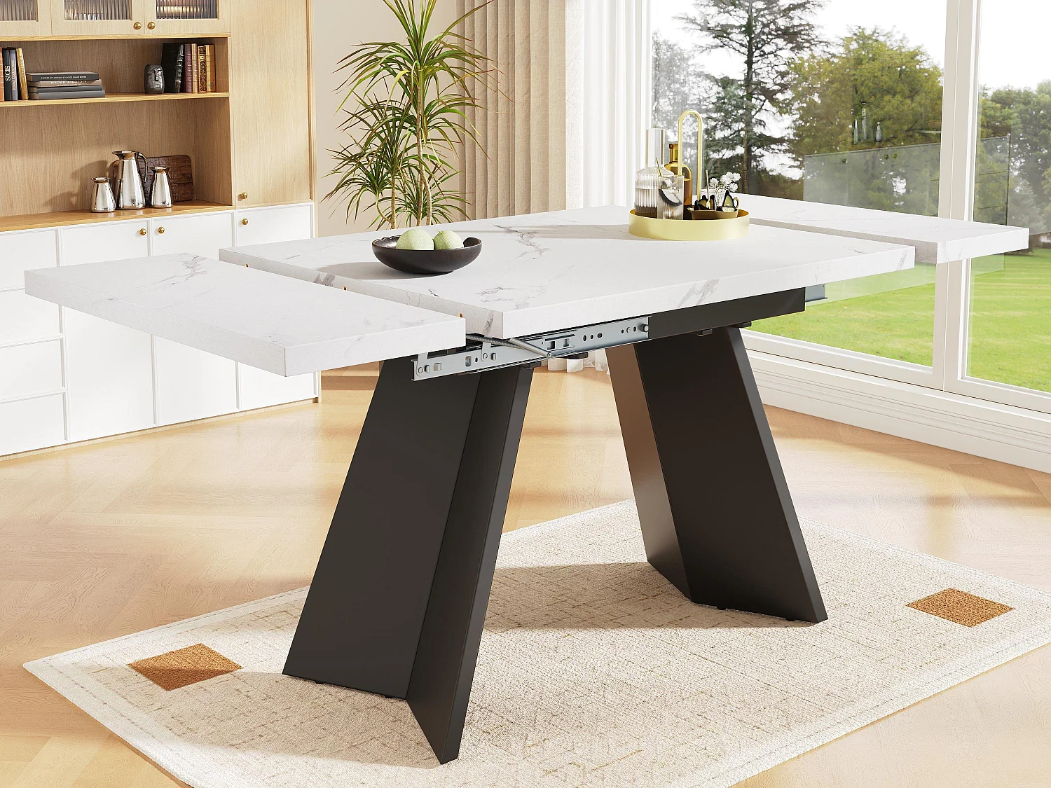 Uitschuifbare eettafel 99-159 x 74 cm - 6 tot 8 personen - van MDF - Wit + Zwart